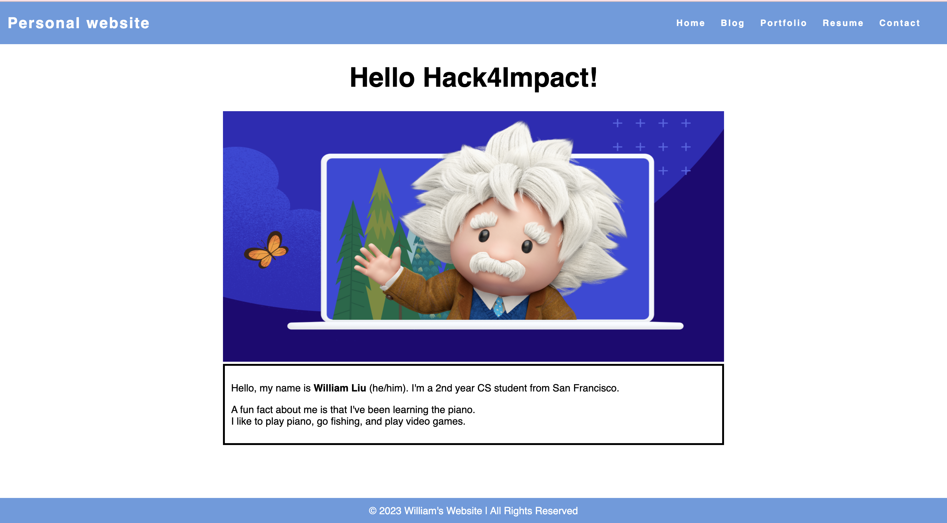 Screenshot of website homepage